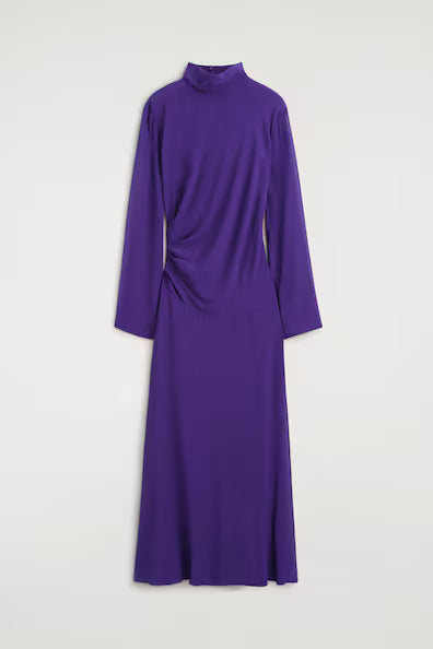 Purple Mock-Neck Midi Dress