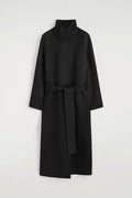 Black Belted Turtleneck Wrap Coat