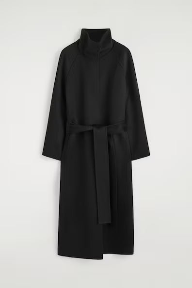 Black Belted Turtleneck Wrap Coat