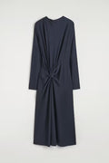 Navy Cinched-Waist Midi Dress