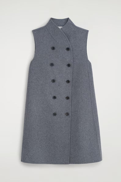 Grey Double-Breasted Sleeveless Vest Dress