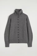 Charcoal Grey Button-Front Turtleneck Cardigan